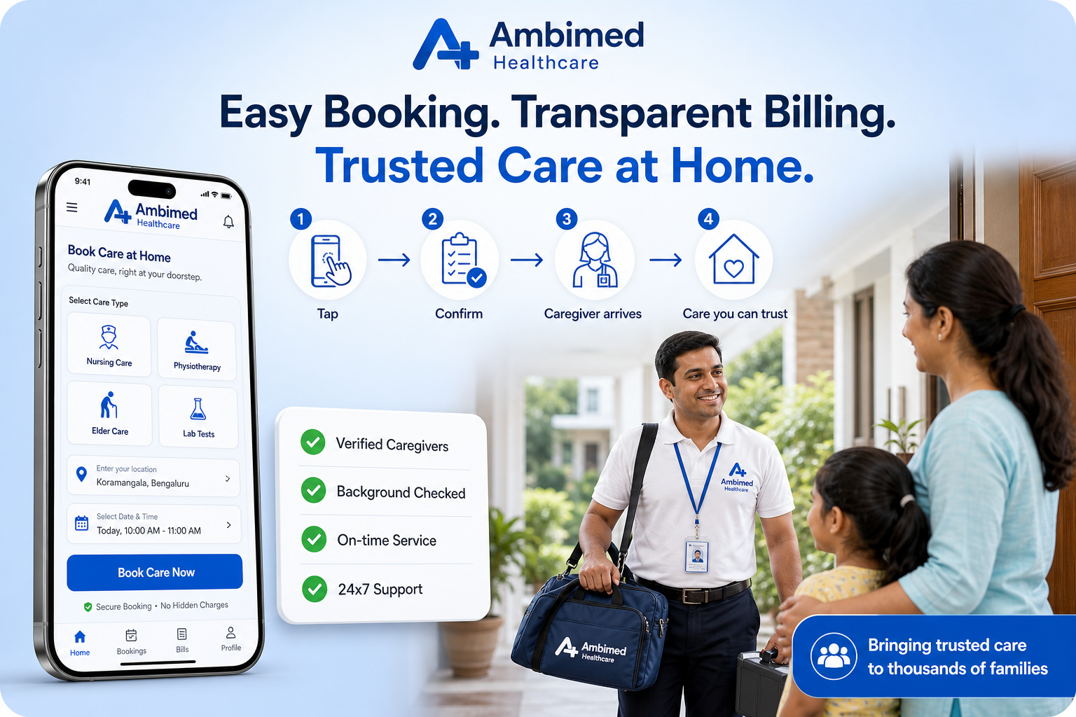 Ambimed home healthcare — easy booking, transparent billing, and trusted caregivers at your doorstep